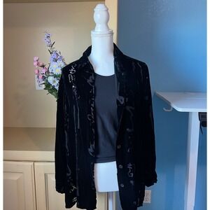 VTG Chico's 1 Women's M Black Velvet Burnout Silk Blend Cardigan Whimsigoth Edgy
